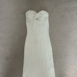 Divided Strapless Cream Mini Dress
